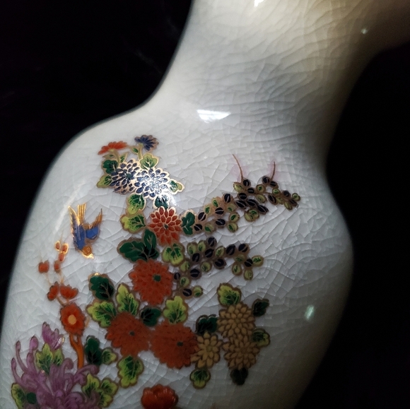 Floral Ceramic Vase with Crackle Glaze - Picture 5 of 10